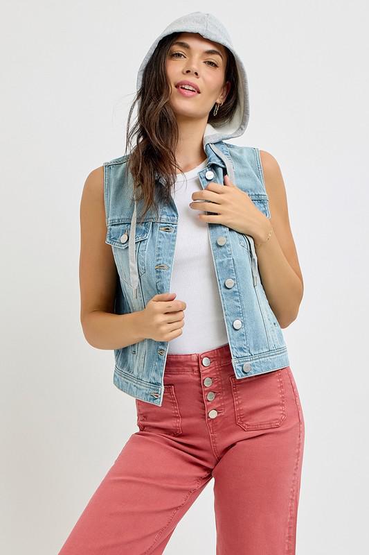 DENIM VEST WITH DETACHABLE HOODIE