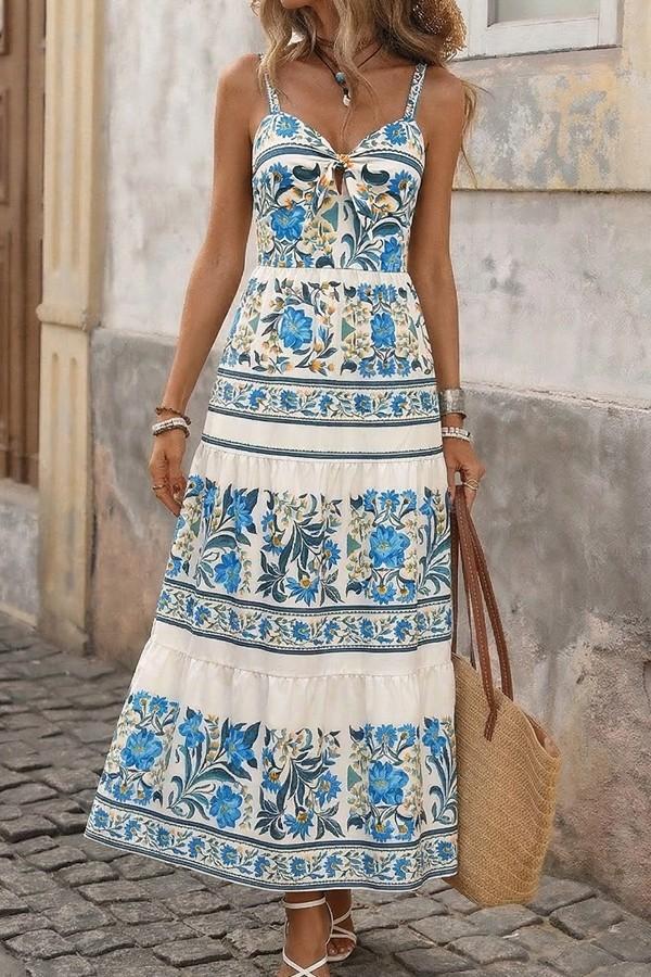 Floral Print Knot-front Maxi Dress