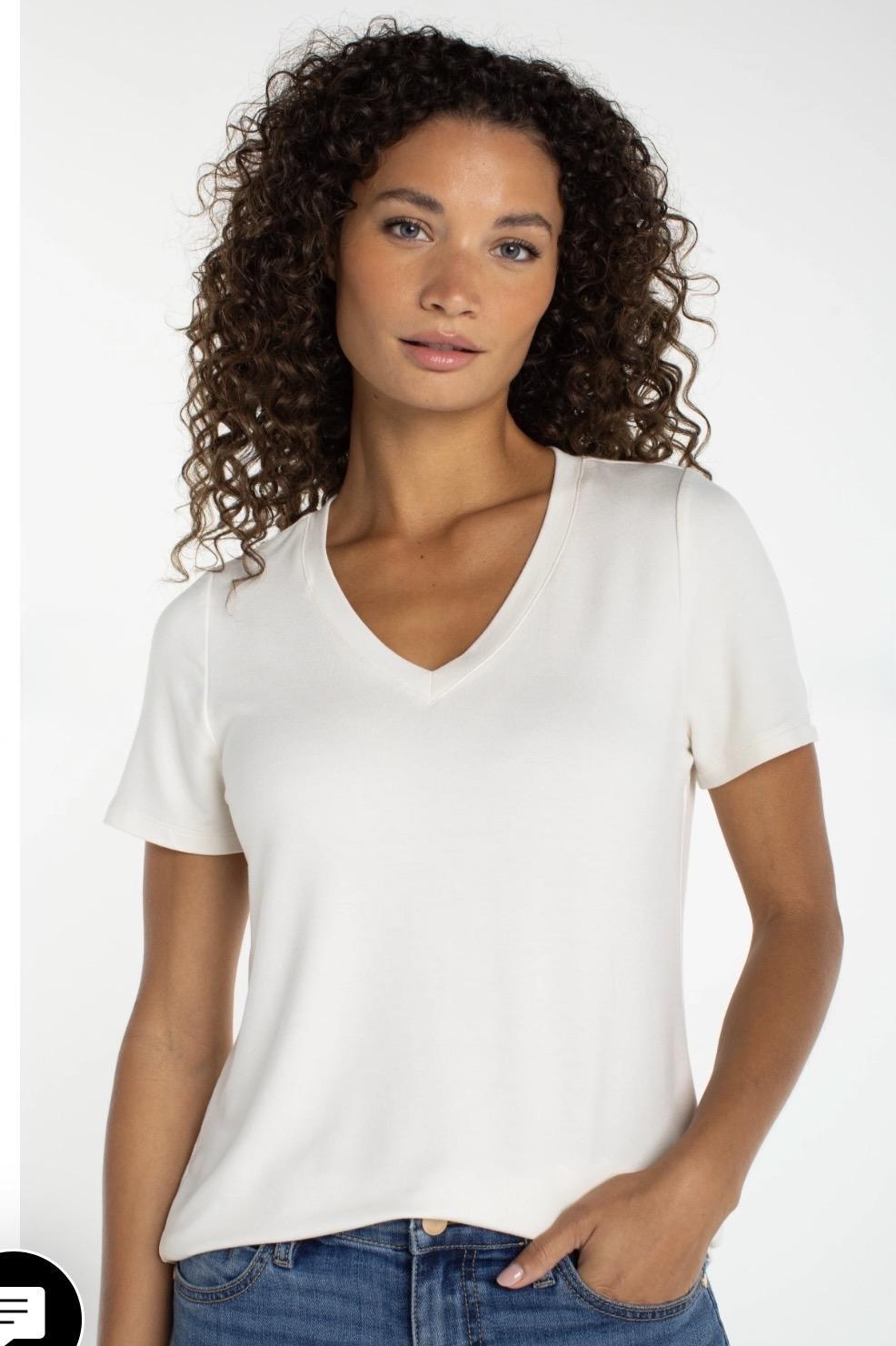 Short Sleeve V-Neck Knit Tee