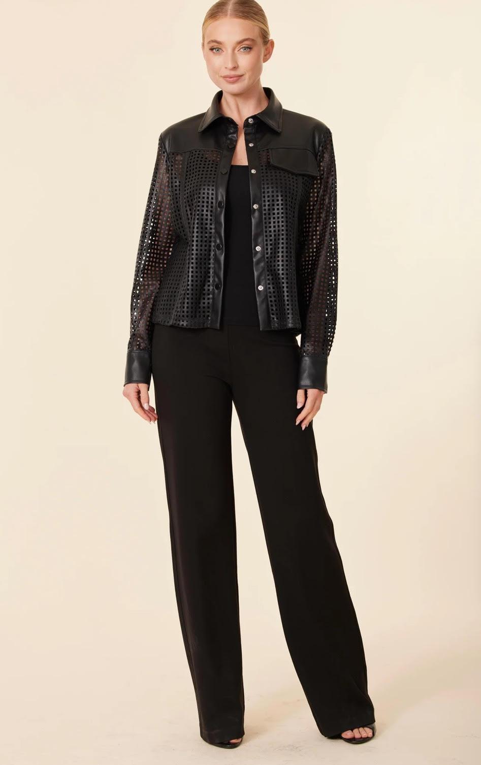 Laser Cut Faux Leather Shirt