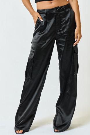 Satin Cargo Wide Leg Pants