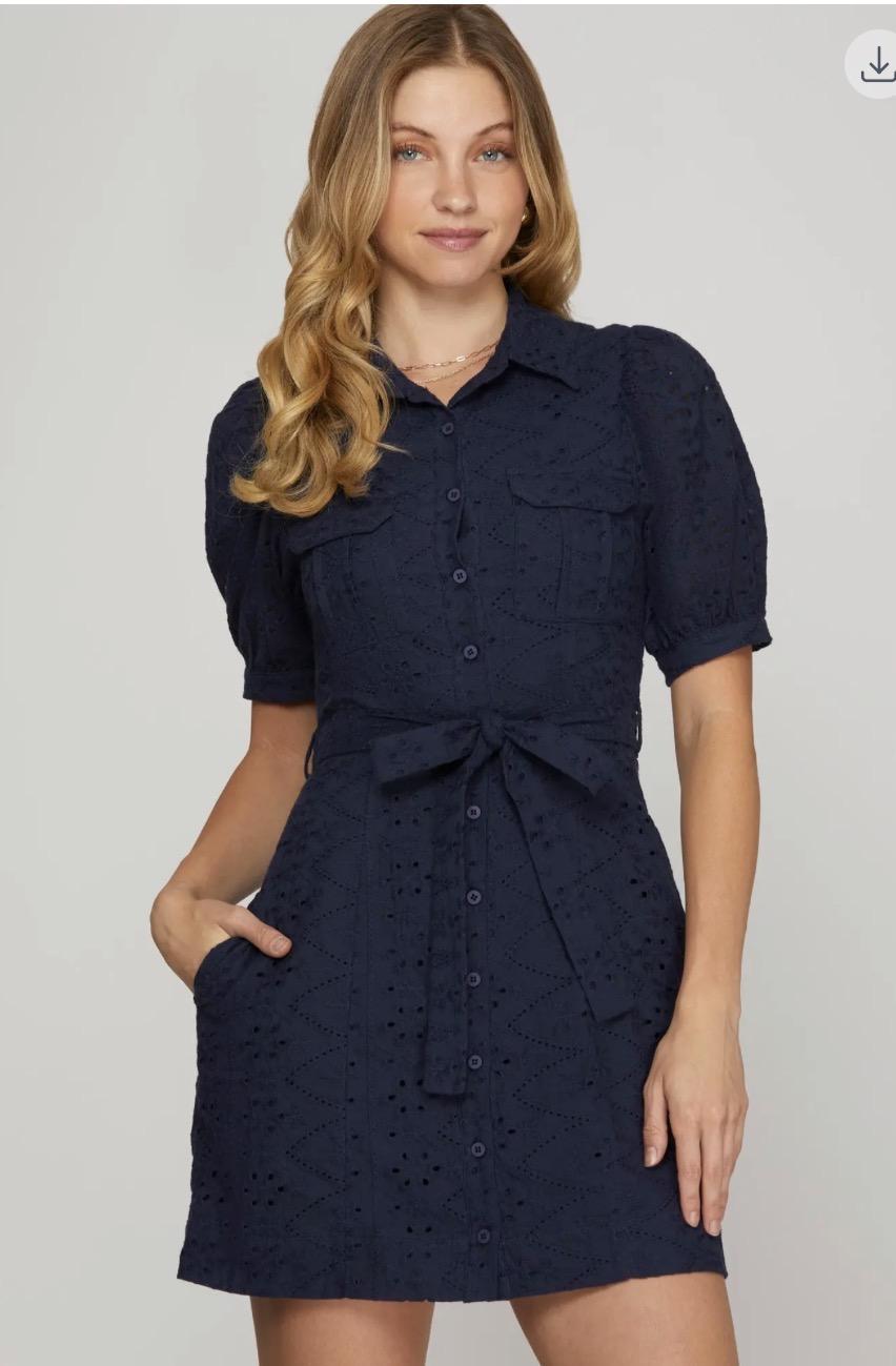 Eyelet Belted Mini Dress