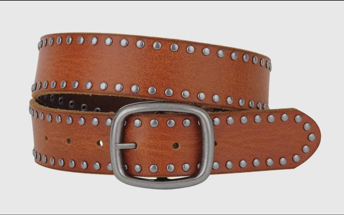 Stud-Lined Leather Belt