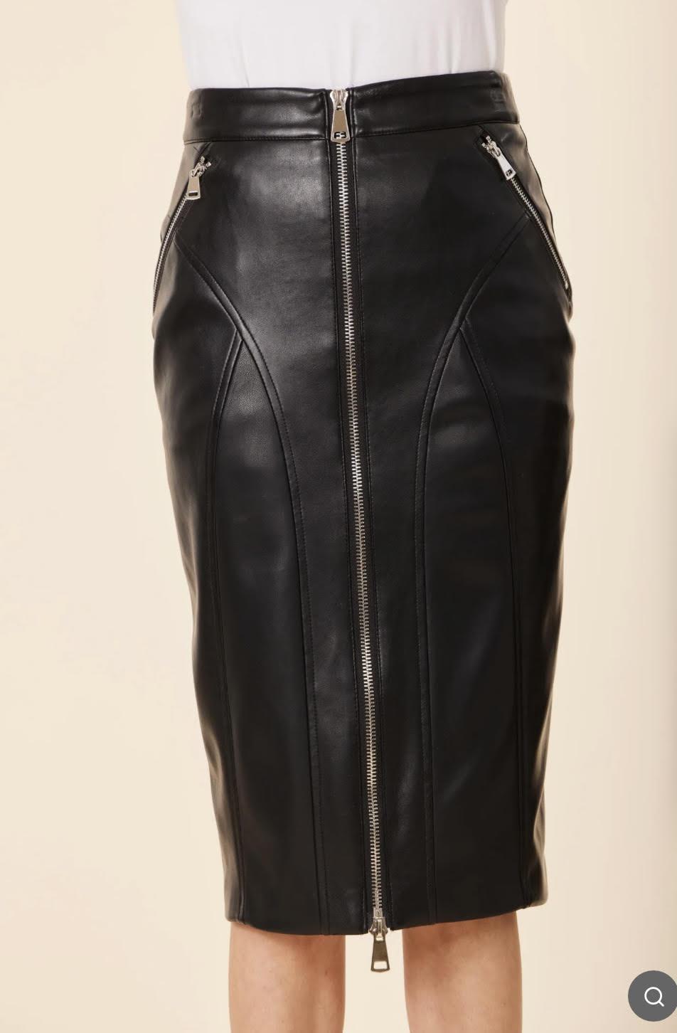 Vegan Leather Double Zip Skirt