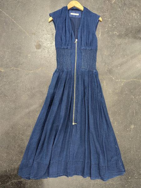 SMOCKED WAIST ZIP FRONT MAXI DRESS