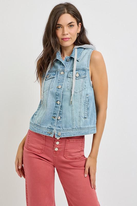 DENIM VEST WITH DETACHABLE HOODIE