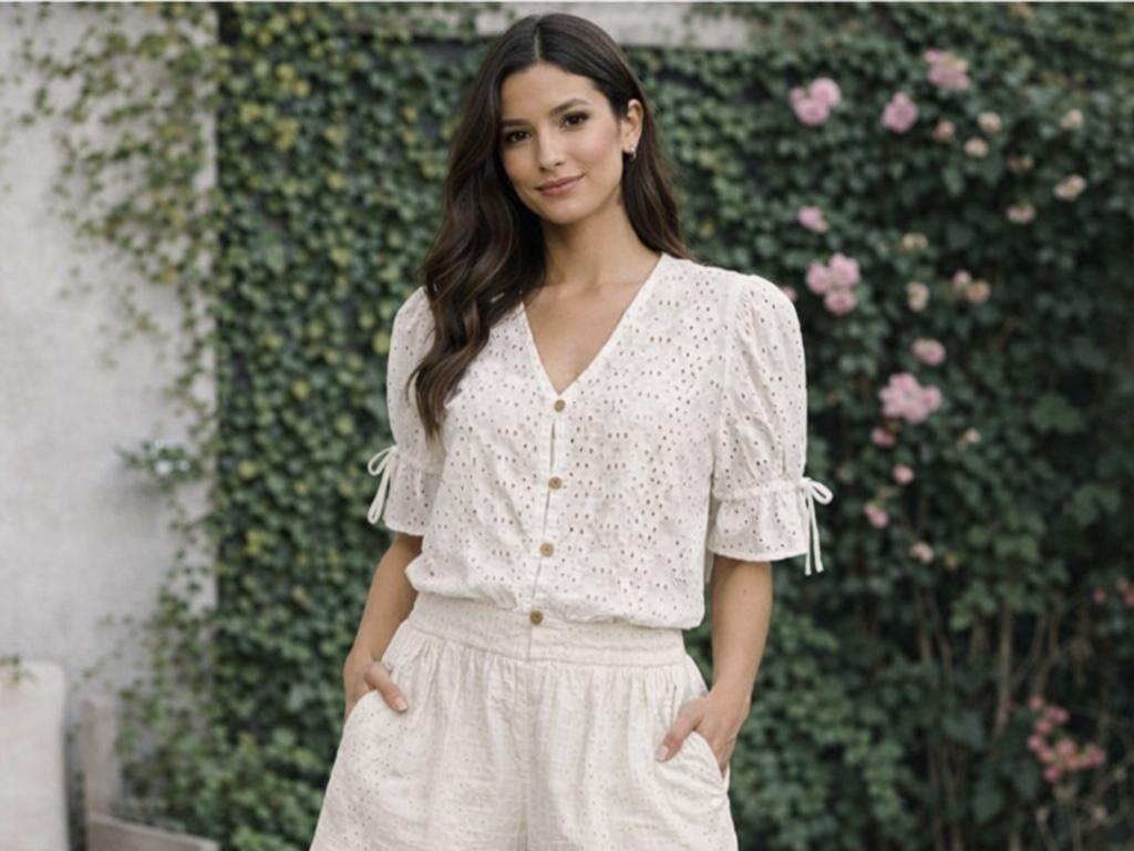 Button Down Eyelet Top