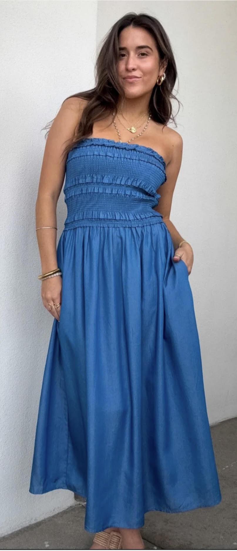 Tencel Sleeveless Smocked Dress