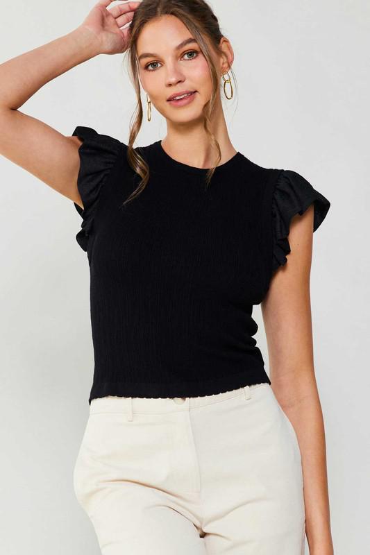 Ruffled Sleeve Knit Top