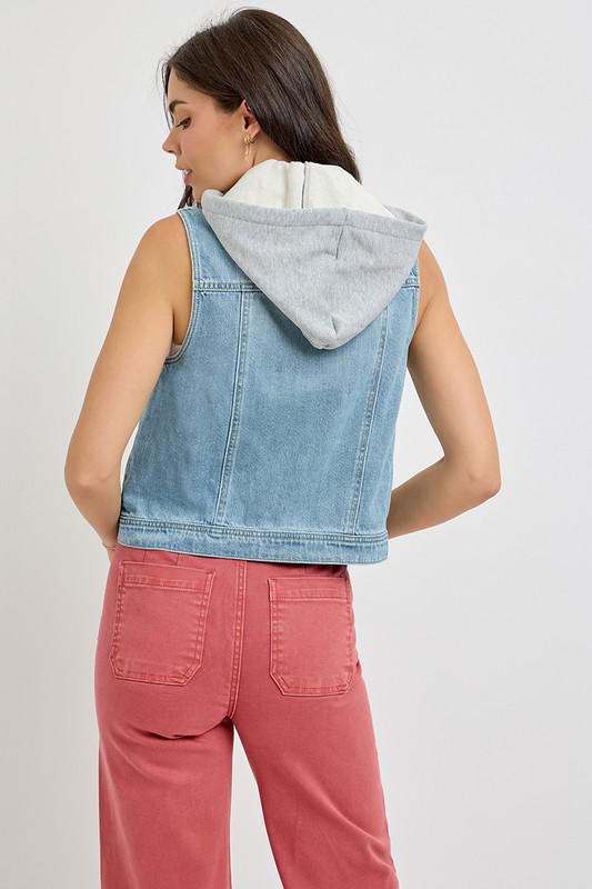 Denim Vest with Detachable Hoodie