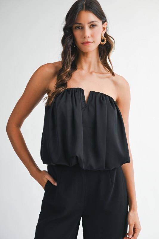 Satin Strapless Bubble Hem Top