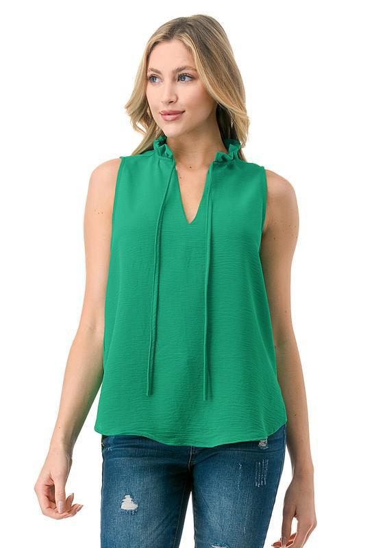 Ruffled Neck Sleeveless Blouse