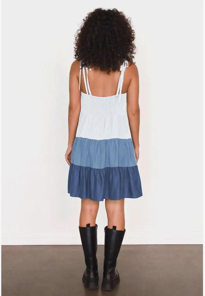 Tie Strap Tiered Ombre Dress