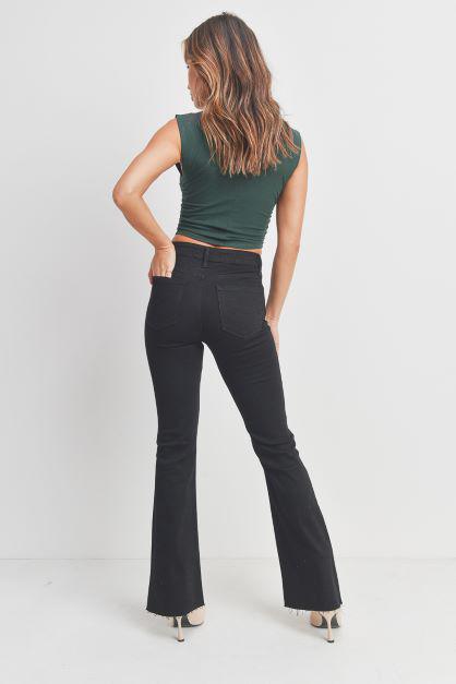 Mid Rise Flare Jeans with Raw Hem