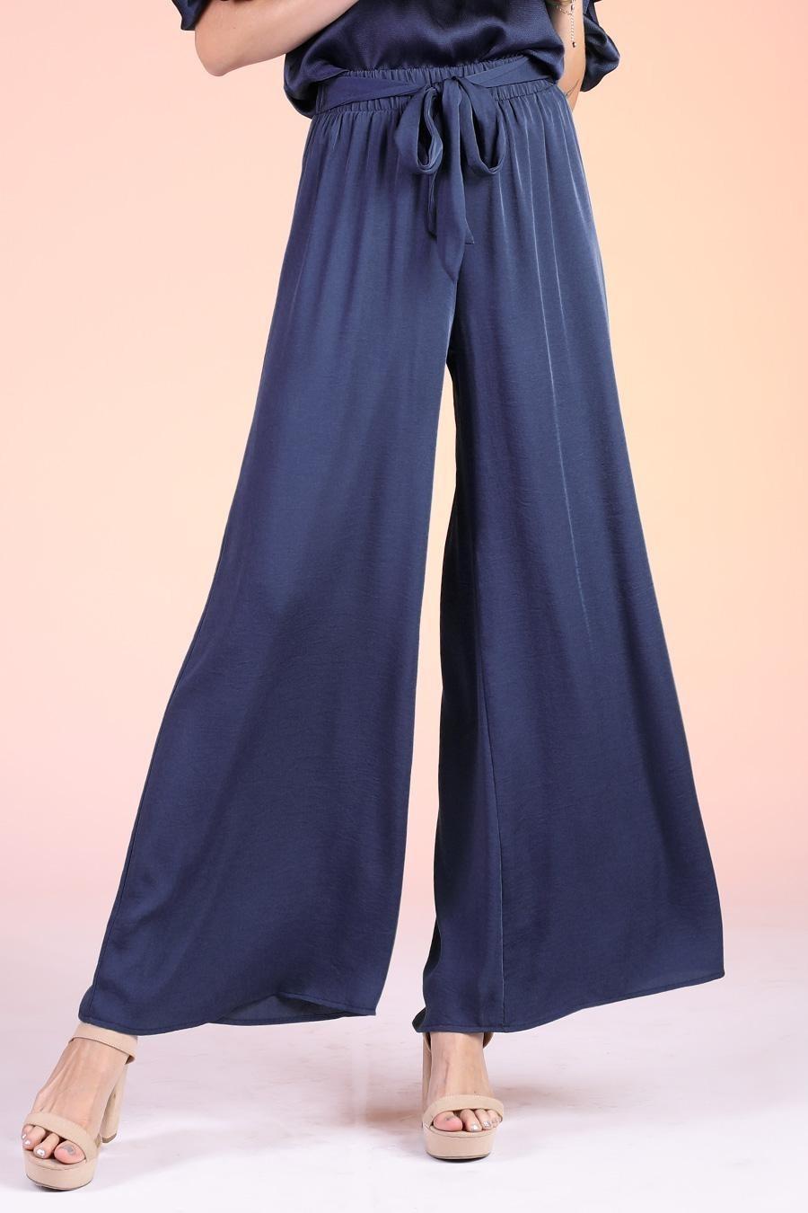 Satin Wide leg Pant with Tie Detail