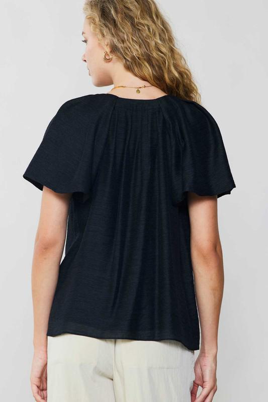 Split Neck Pleated Blouse