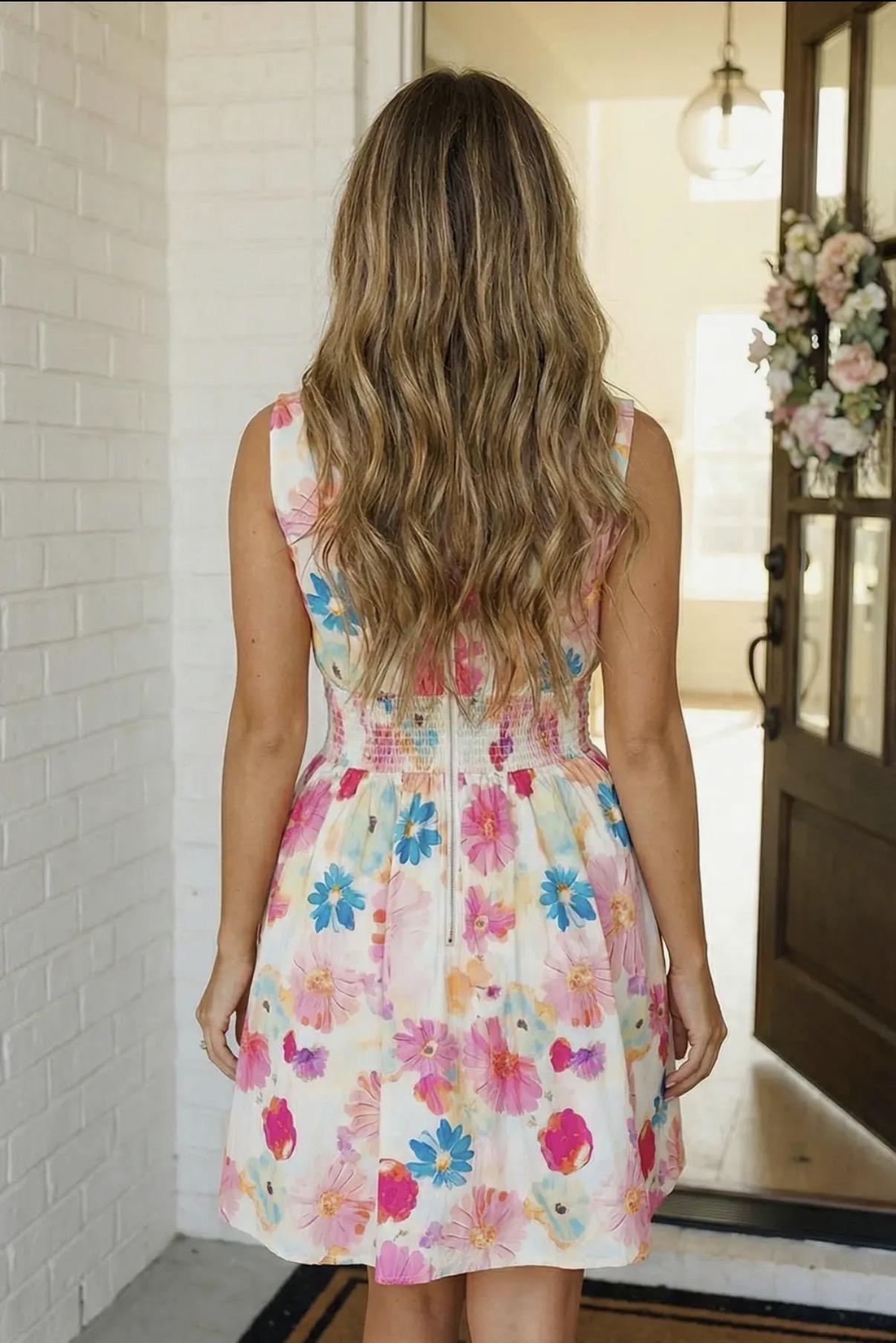 Floral Smocked Waist Mini Dress