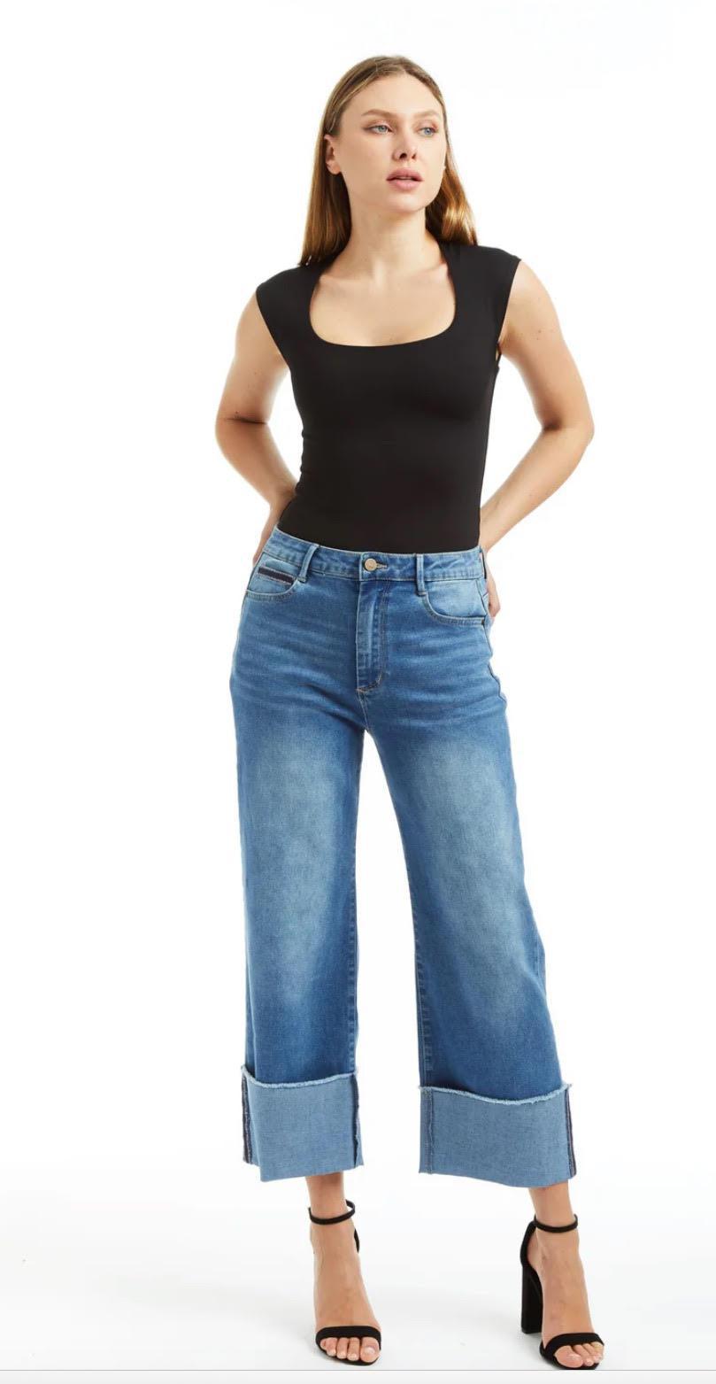Selvege Cuff Mid Rise Straight Ankle Crop