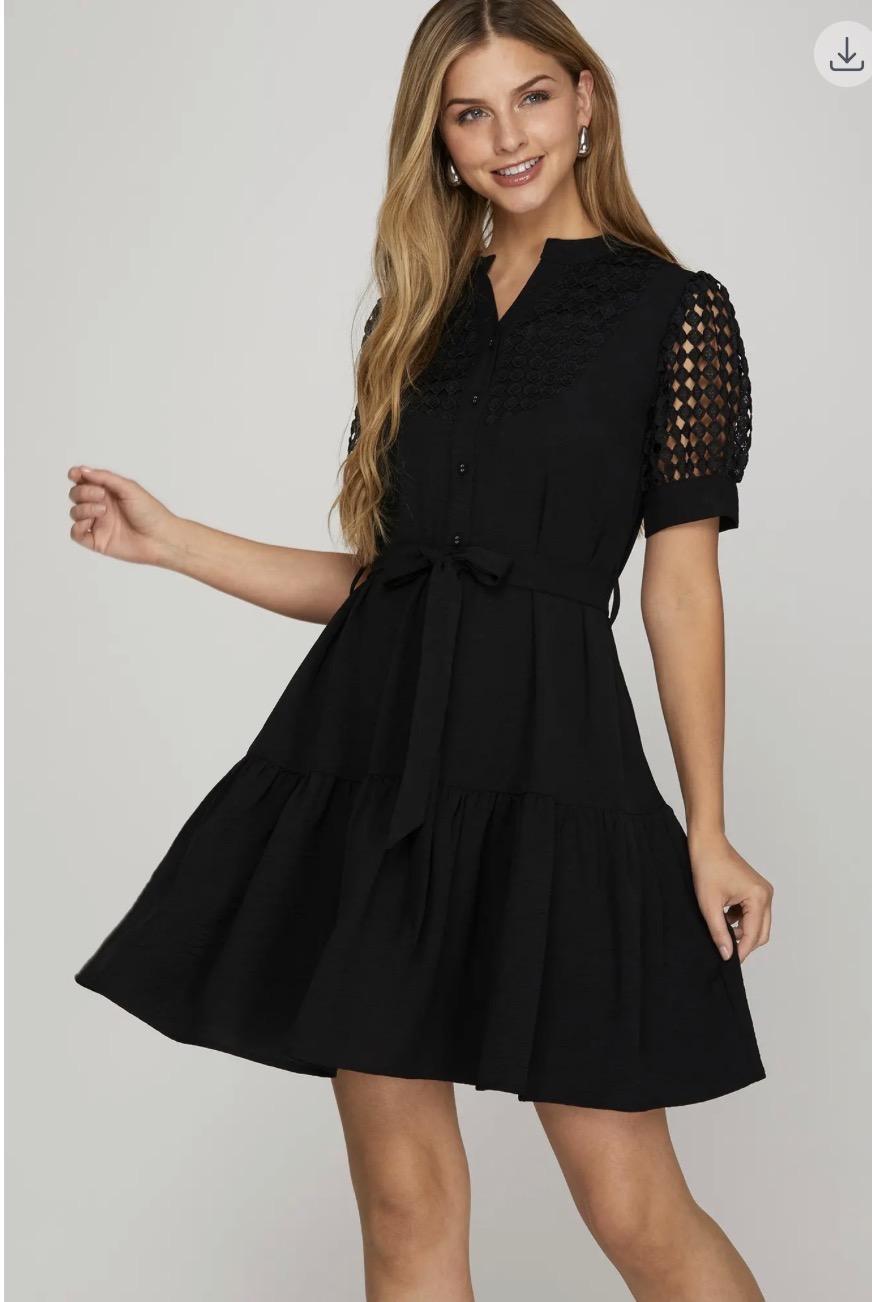 Crochet Lace Belted Mini Dress
