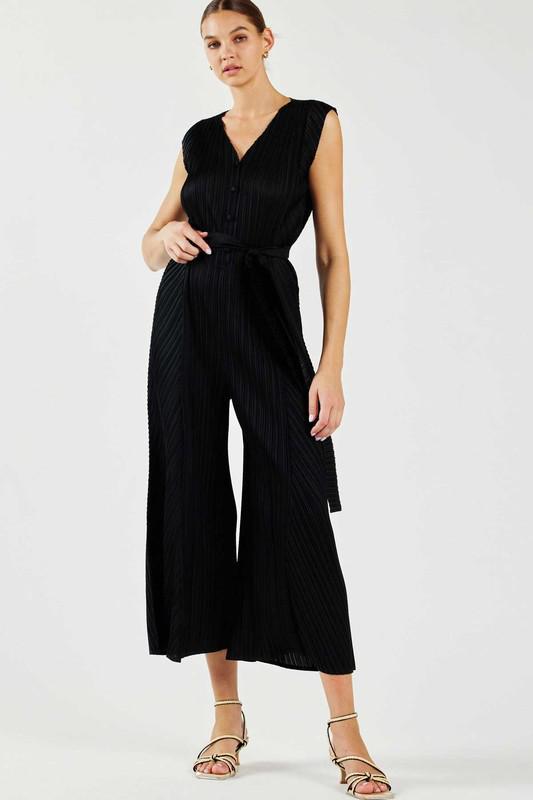 Pleated Button Front Jumpsuit