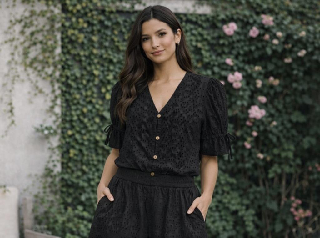 Button Down Eyelet Top