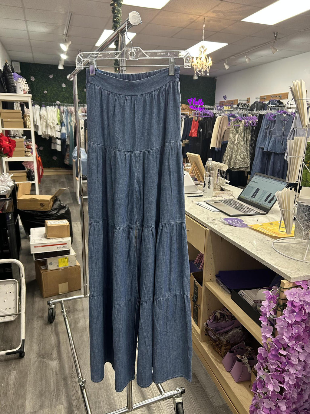 Wide Leg Denim Palazzo Pants