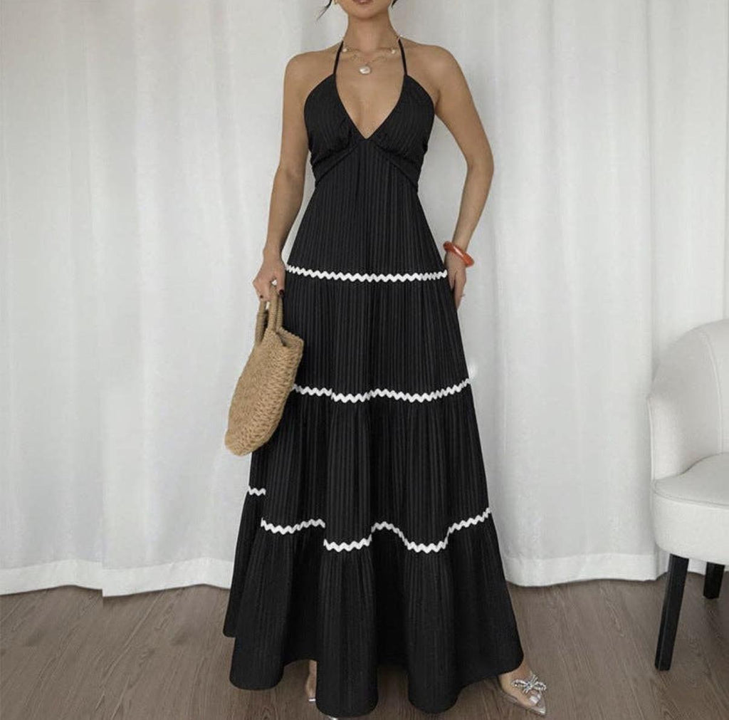 Halter Neck Pleated Maxi Dress