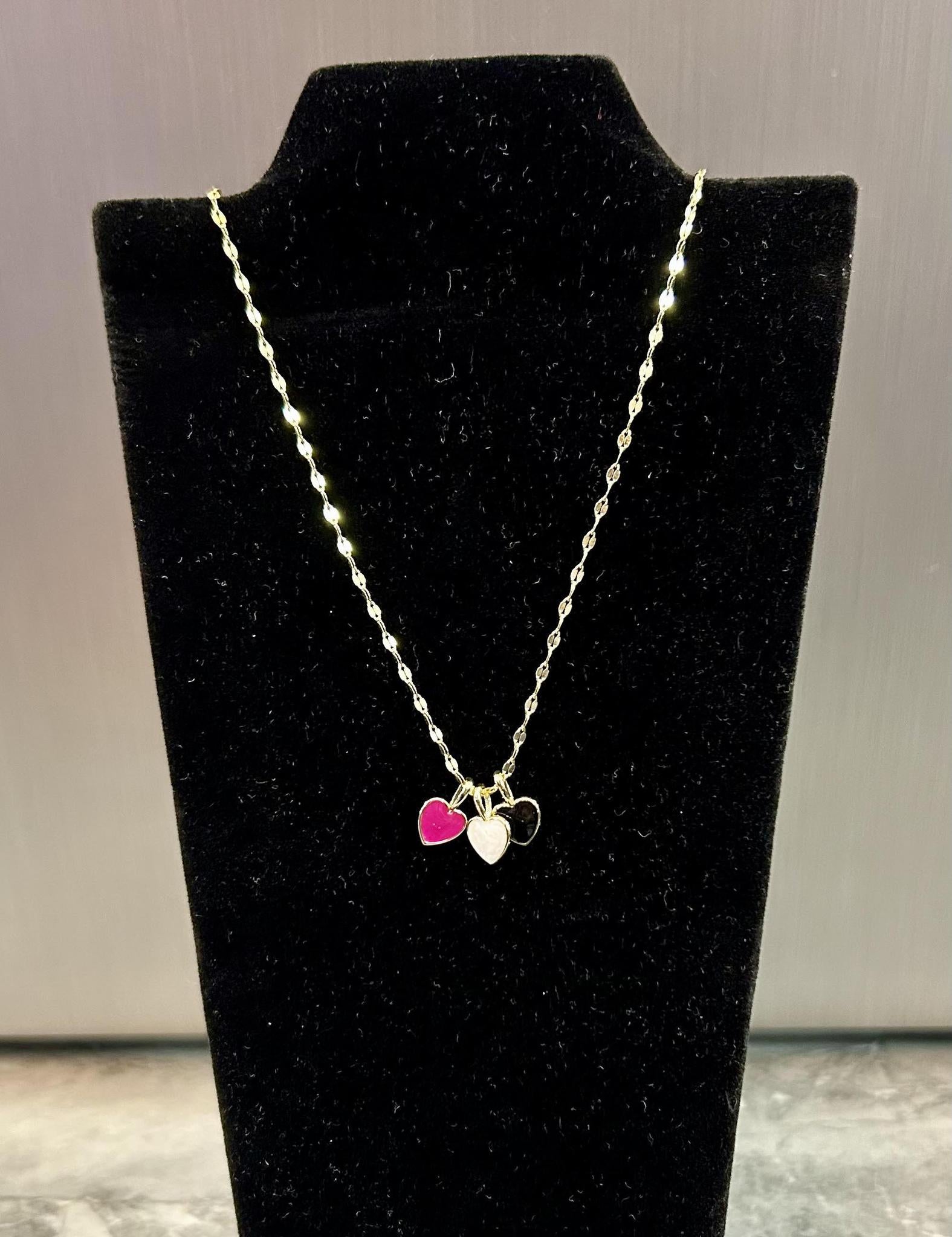 Tri Color Dangling Heart Necklace