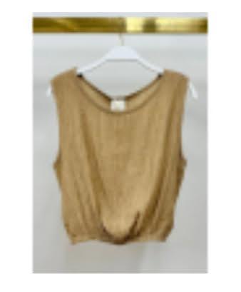 Crinkle Sleeveless Elastic Hem Top