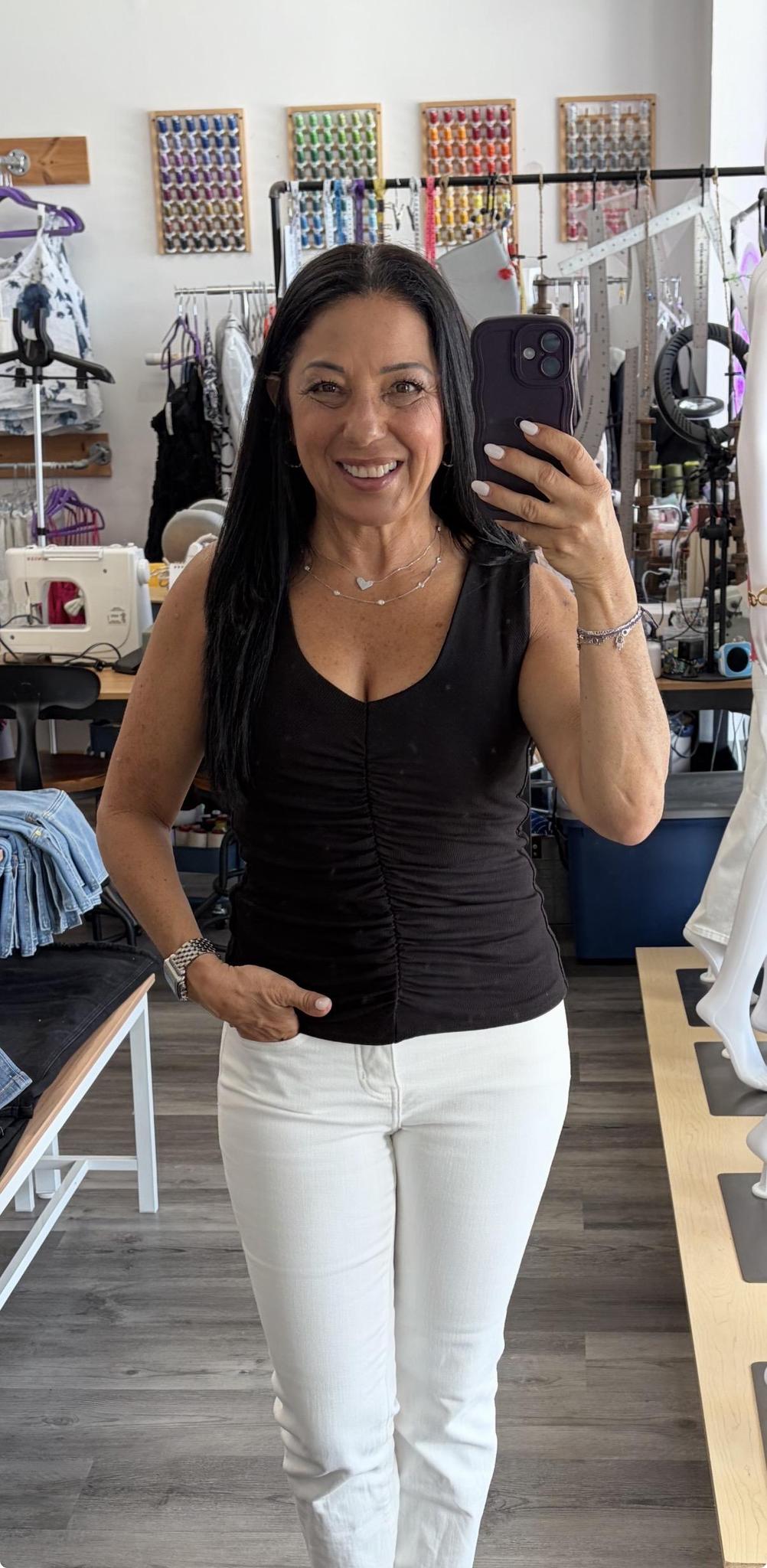 V-Neck Center Ruched Top