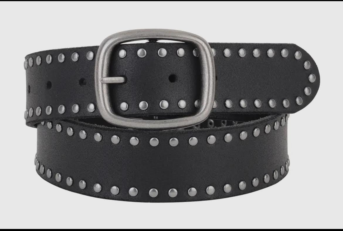 Stud-Lined Leather Belt