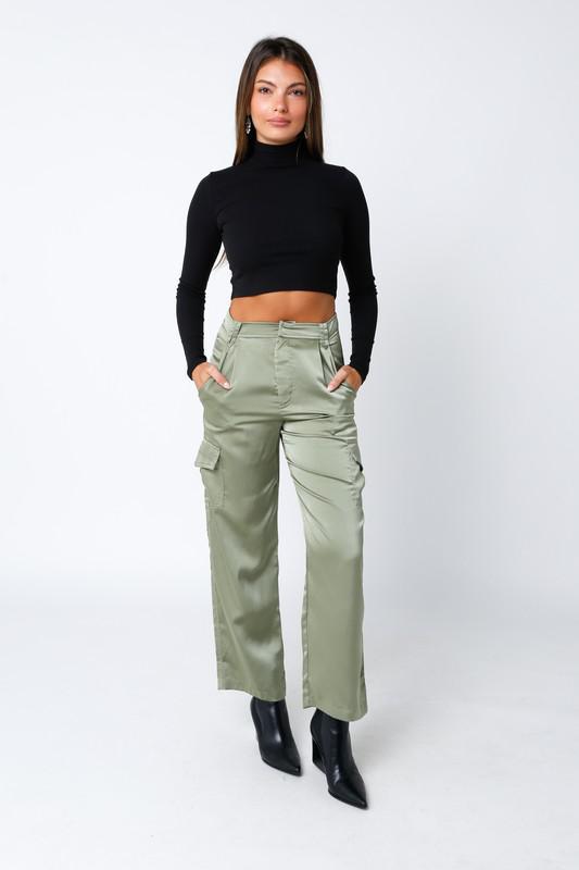 Satin Cargo Wide Leg Pants