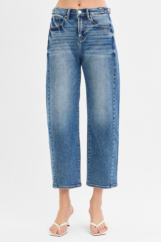 HR Crop Barrel Jean with Adjustable Waist Band