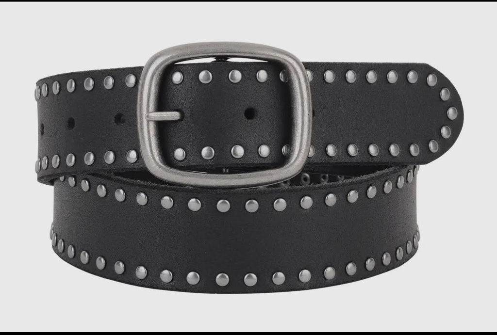 Stud-Lined Leather Belt