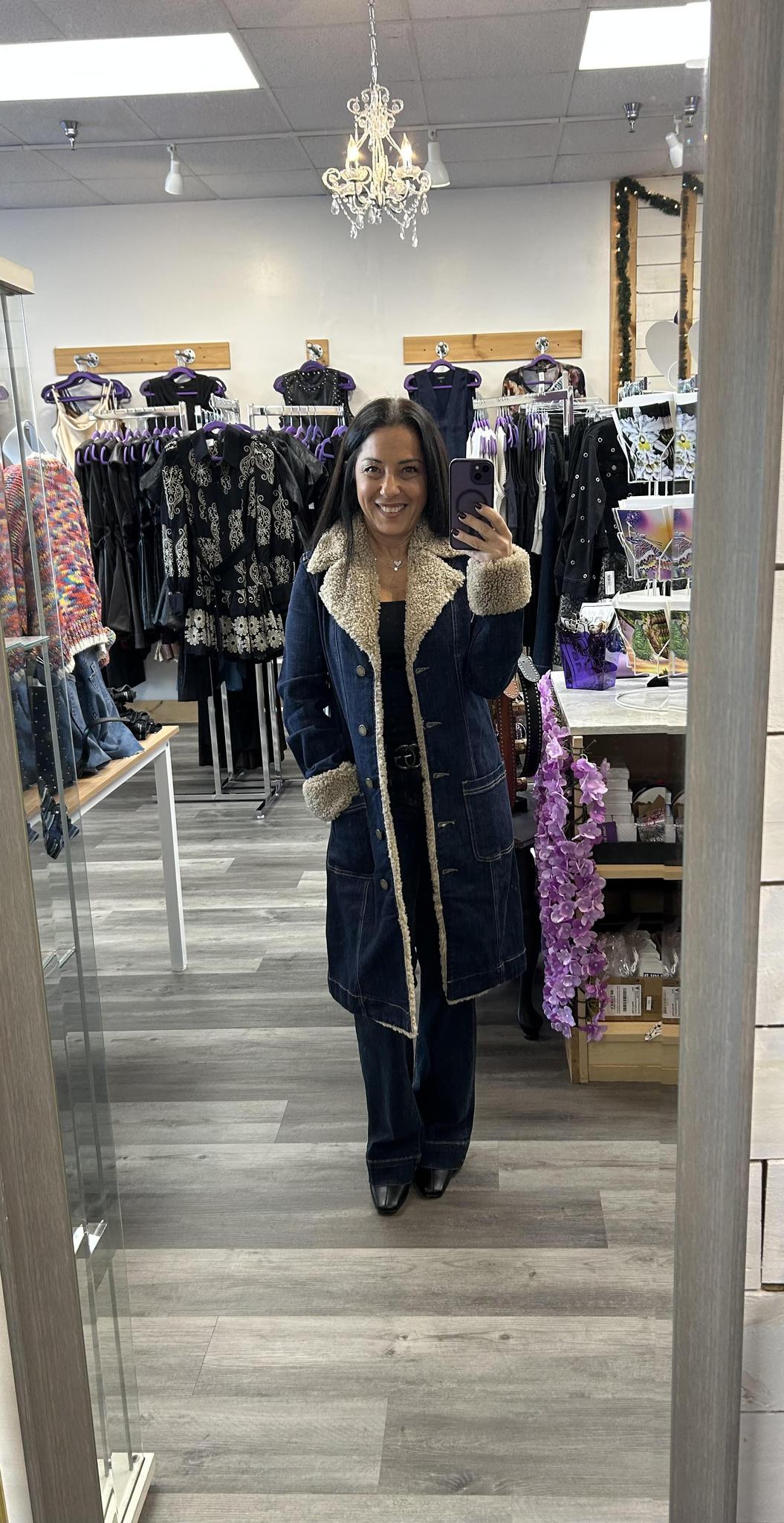 Sherpa Denim Long Jacket