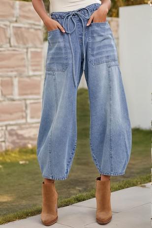 Drawstring Barrel Jeans