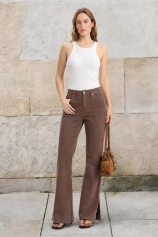 Brown Side Slit Jeans