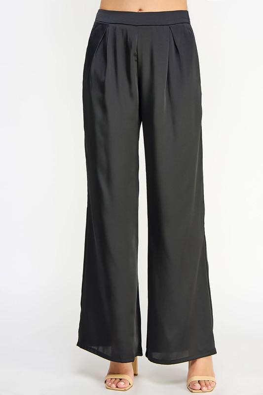 Front Pleat Wide Leg Satin Trouser