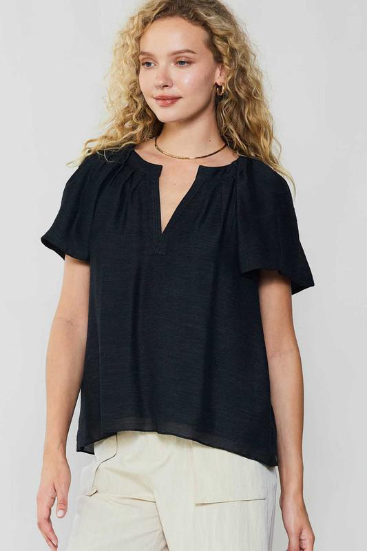 Split Neck Pleated Blouse