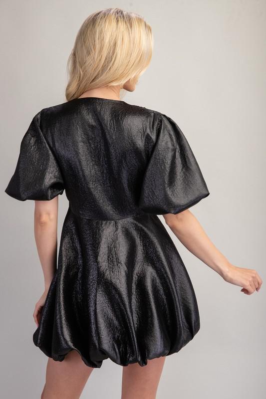 Deep V Puff Sleeve Mini Dress