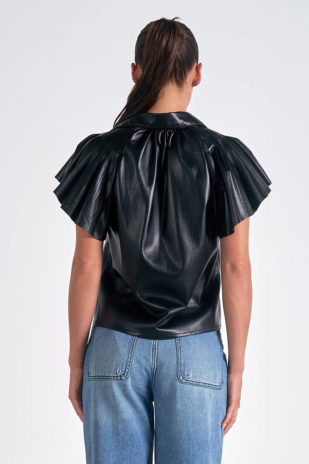 Flutter Sleeve Faux Leather Top