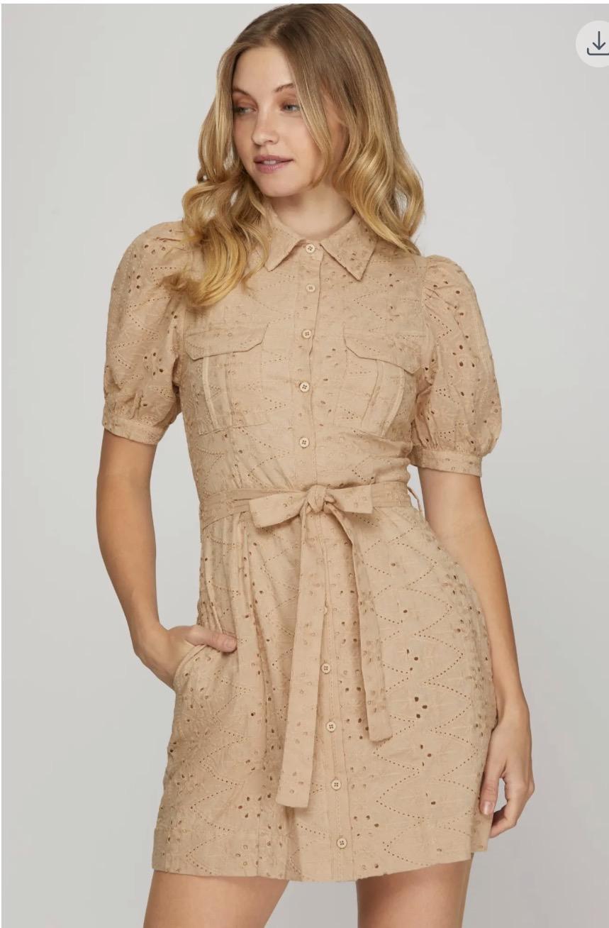 Eyelet Belted Mini Dress