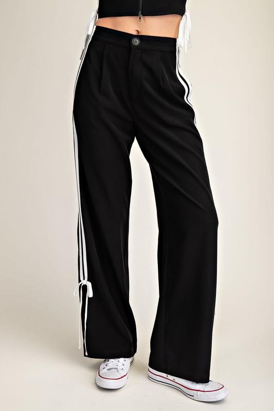 Side Contrast Pants with Tie