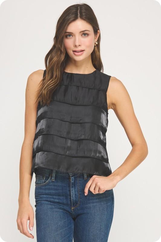 Tiered Sleeveless Satin Top