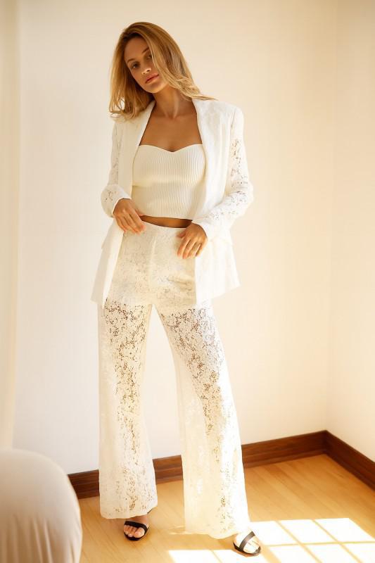 Lace Blazer Jacket With Single Button Closure