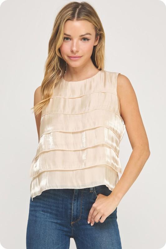 Tiered Sleeveless Satin Top