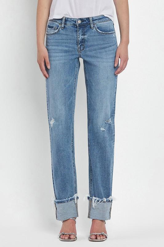 Mid Rise Cuffed Straight Leg Jean