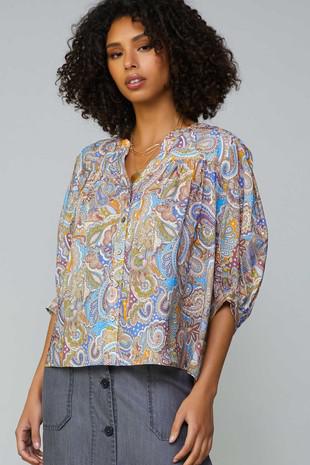 Paisley Print Button Down Blouse