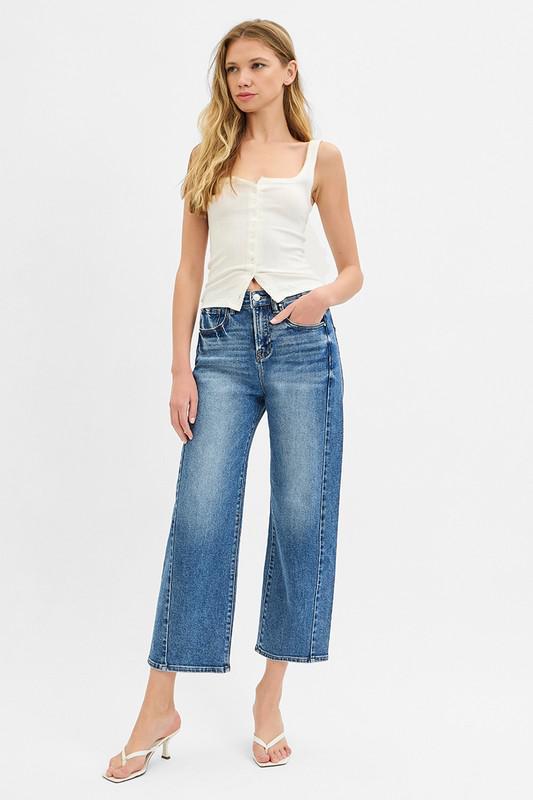 HR Crop Barrel Jean with Adjustable Waist Band
