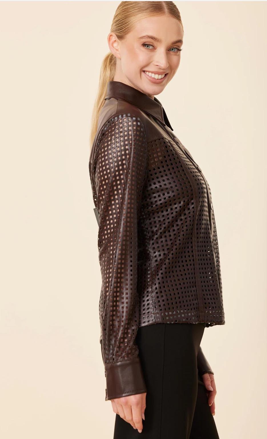 Laser Cut Faux Leather Shirt